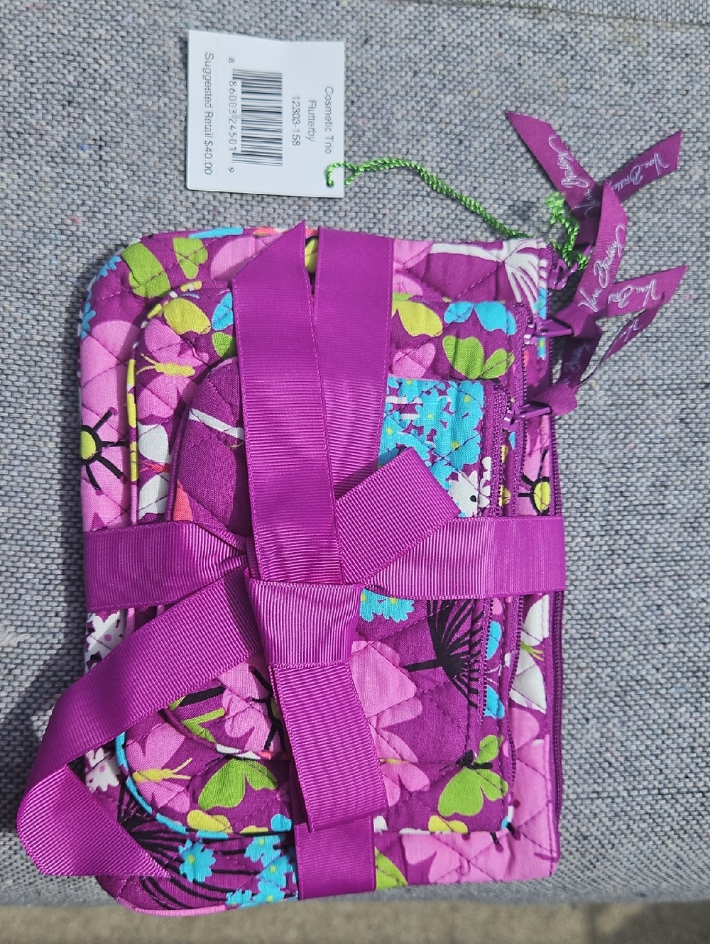 Vera Bradley Purple Floral Quilted Cosmetic Case Set Of 3